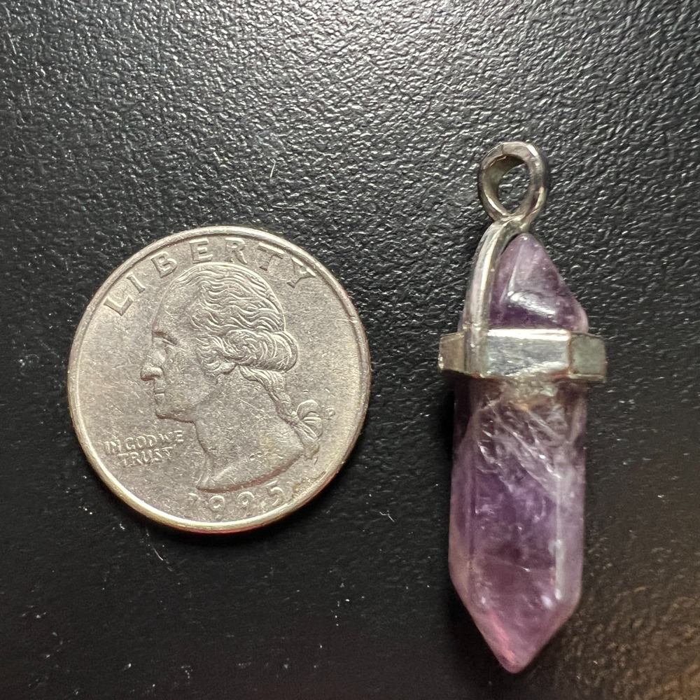 Amethyst Crystal Point Pendant Silver Tone Cap Healing Stone Boho Energy Jewelry - Picture 9 of 9